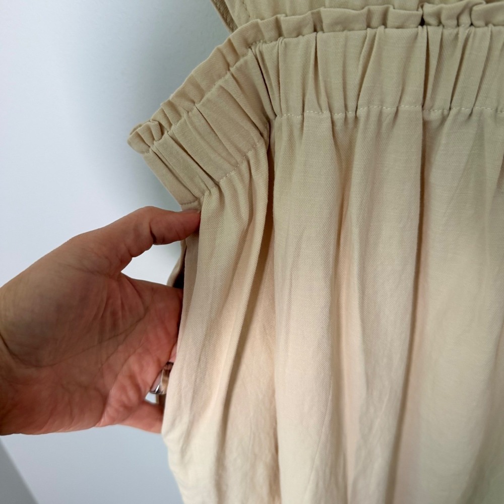 Neutral Summer Button Down Cotton Shirt Dress NEW (SM) Cutouts Sleeveless Cream - Picture 14 of 15